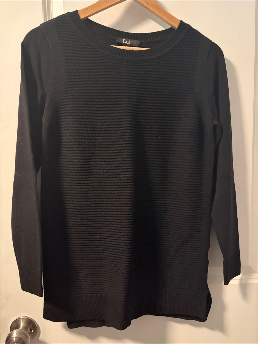 Dalia Black Ribbed Scoop-Neck Long Sleeve Sweater Tunic